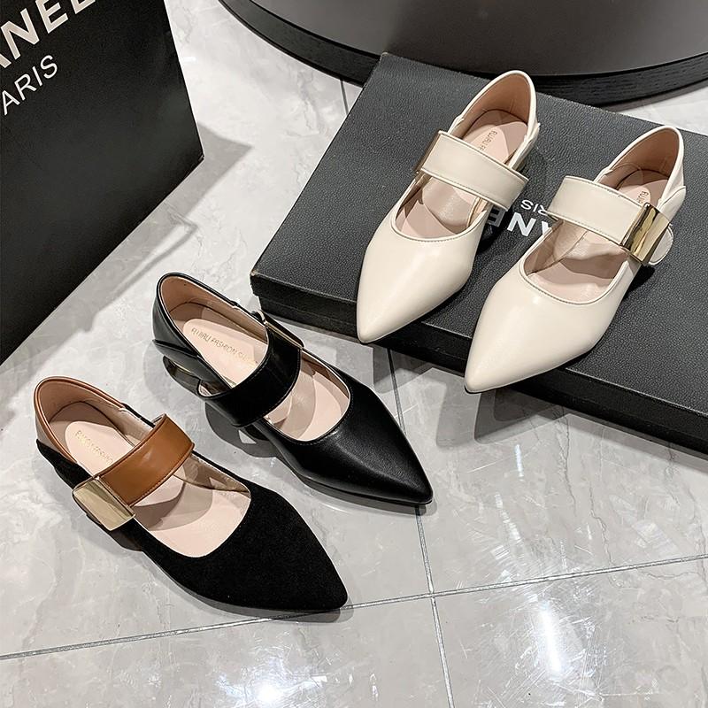 Fashion Women Nature Suede High Thick Heels SmallHut New 2024 Spring Black Apricot Square Toe Pumps Elegant Lady Metal Decoration Shoes