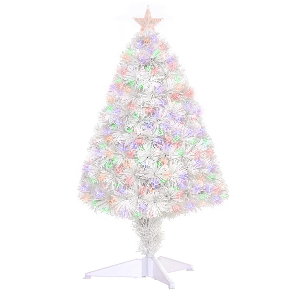 2.5Ft Prelit Artificial Tabletop Christmas Tree With Fibre Optics Holiday Home Xmas Decoration For Table And Desk White