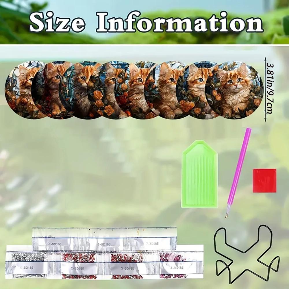 8 шт./набор подставок с рисунком в виде кошек, расписанных алмазами, подставки для самостоятельного изготовления с держателем, подходят для начинающих и взрослых, товары для творчества и рукоделия, подарки