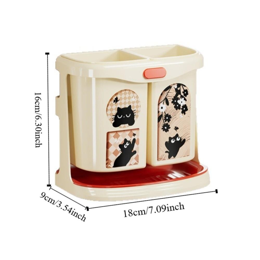 Large Capacity Wall Mounted Chopstick Cage Cartoon Pattern Draining Function Kitchen Storage Tube Divided Compartments Plastic