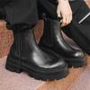 Fashion Mens Casual Chelsea Boots Black Trendy Original Leather Shoes Punk Stage Dress Cowboy Platform Boot Handsome Ankle Botas Hombre