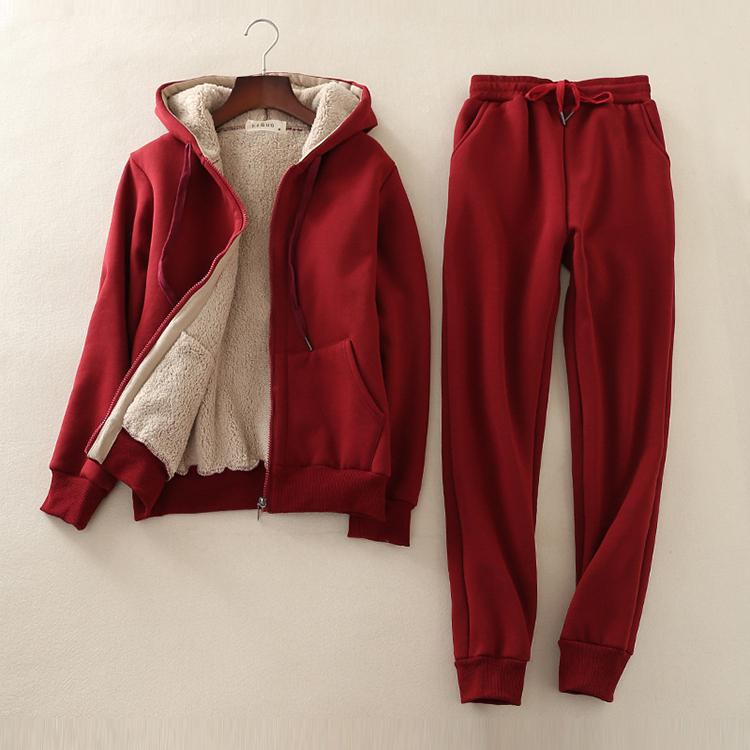 Женский зимний теплый костюм, спортивный костюм из 2 предметов, женские утепленные толстовки с капюшоном и длинными рукавами, кашемировые спортивные костюмы, женская одежда