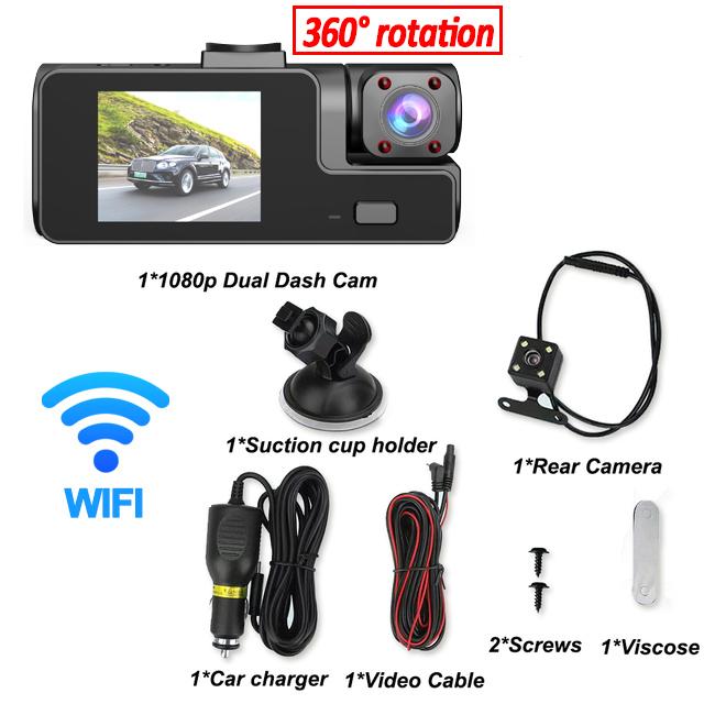 Автомобильный видеорегистратор 3-канальный WIFI 1080P видеорегистратор для автомобилей камера 3 объектива 2-дюймовый видеорегистратор камера заднего вида для автомобиля автомобильные аксессуары