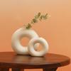(Set of 2) White Ceramic 'Ring Donut Vase | Decorative Donut Ring Vase for Dried Flowers and Pampas Grass | Vases for Home Decor, Living Room