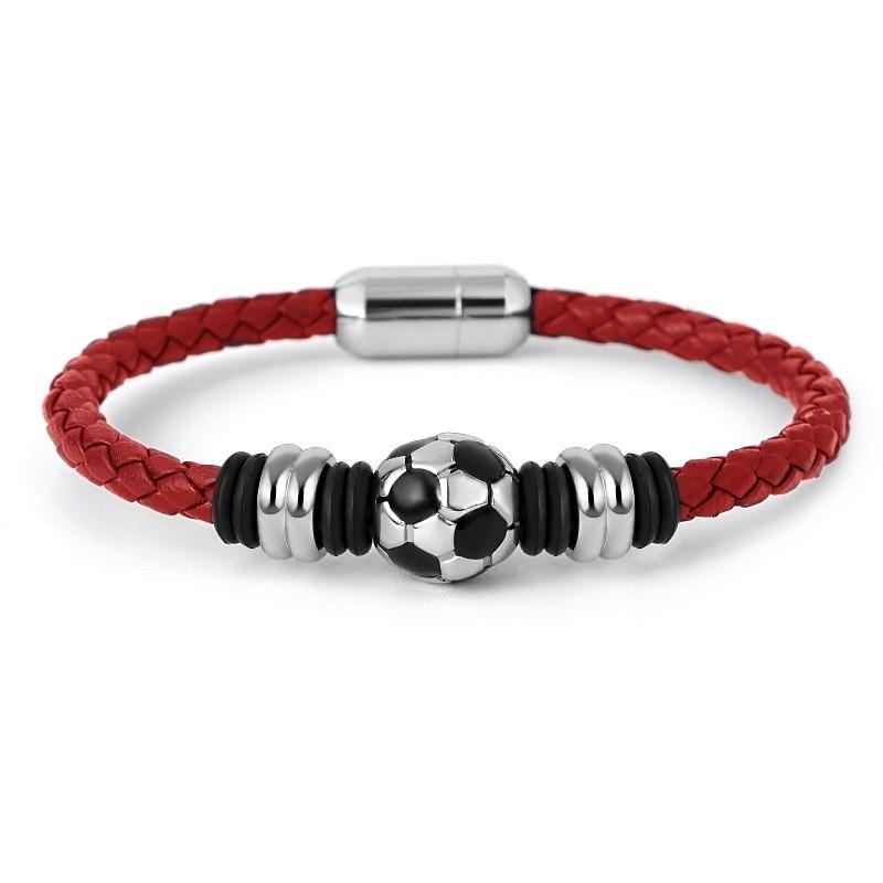 European and American Men's Bracelets, Leather Rope Bracelets, World Cup Football Magnet Buckle Woven Leather Bracelets