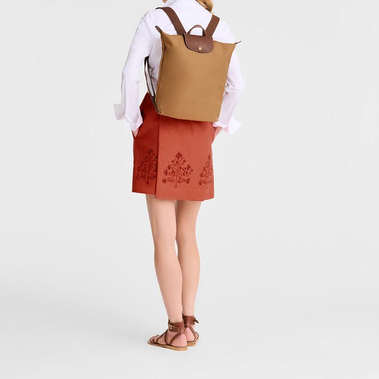 Longchamp Le Pliage Original Текстурированный Логотип Регулируемый Широкий Плечевой Ремень Переработанный Полиамид Рюкзак Женский рюкзак Коричневый 10284089P86