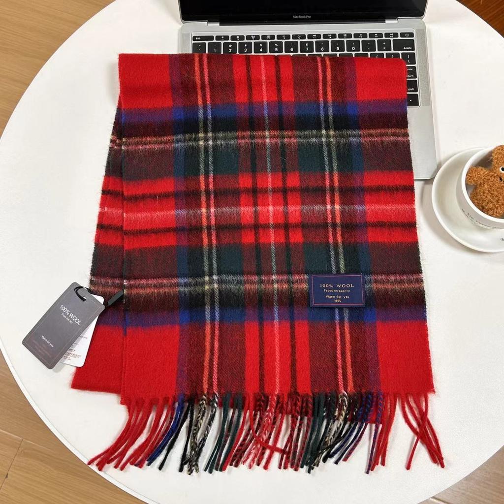 Men Scarf 100% Wool Plaid Warm Soft Muffler Female Winter Autumn Couple Cashmere Windproof Stripe Tassel Shawl Male Thick Scarf