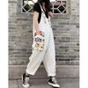 Women's Summer Letter Print Loose Ageing Back Trousers Non-elastic Comfortable Personality Nine Points Denim Jumpsuit