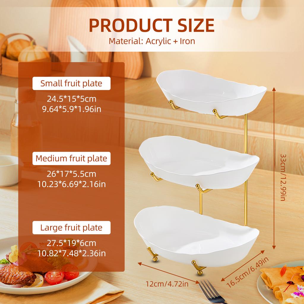 Ваза для фруктов для кухонной стойки. 3-х уровневая акриловая корзина для фруктов с сервировочными чашами и металлической подставкой.