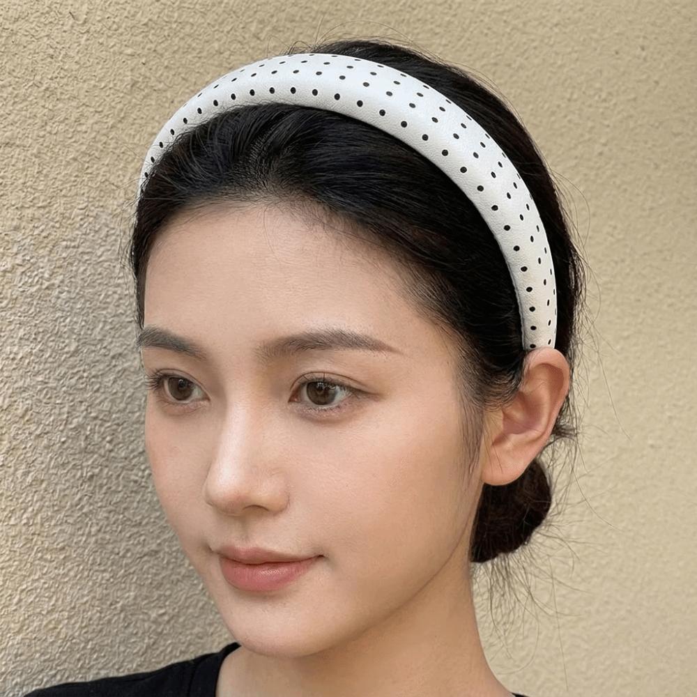Black White Color Polka Dot Headband Non-Slip Temperament Hair Band Fashion Wide Headband Casual