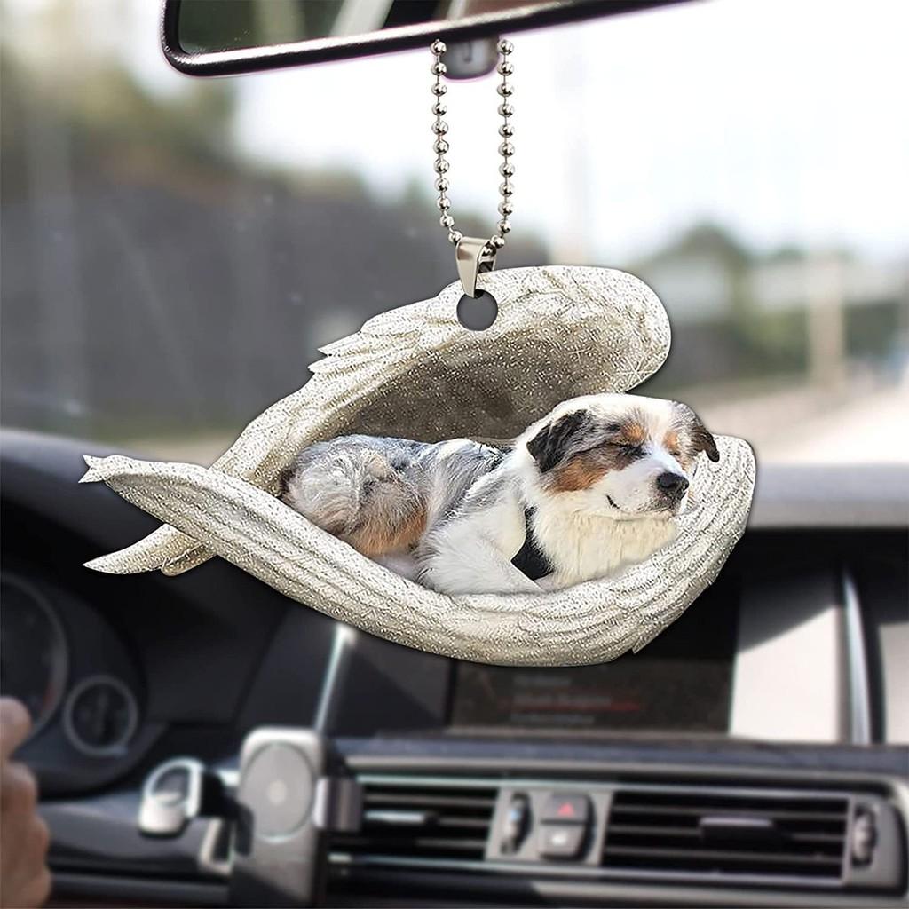 Cute Acrylic Car Mirror Pendant With Angel Wings Perfect For Dog Lovers Gifts