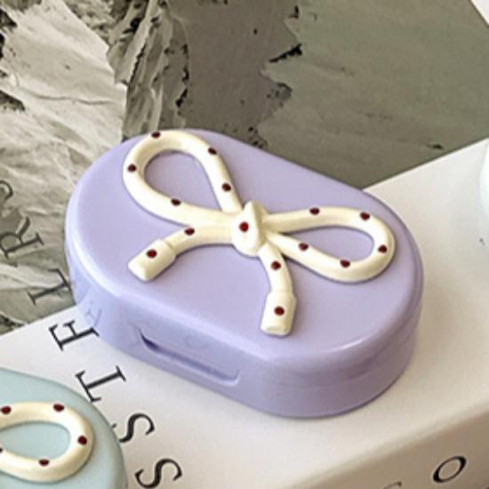 Candy Color Contact Lenses Box Cute Bow Portable Contact Lens Case with Tweezer Suction Stick Set for Travel Kit Holder