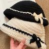 Hand-Knitted Bucket Hat 3D Bow Crochet Beanie Hat Elegant Knitted Basin Hat