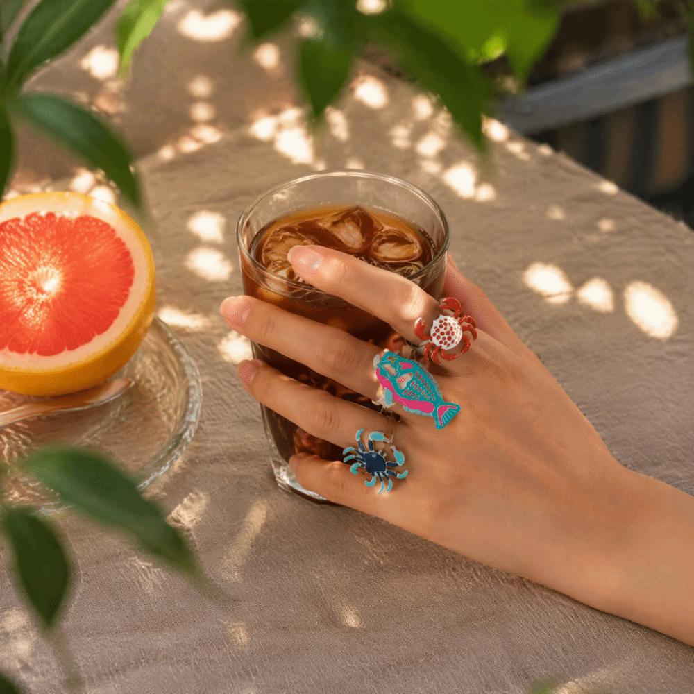 Adjustable Open Rings Fish Shaped Rings Enamel Band Rings Drip Oil Rings Casual Wear