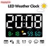 Rectangle Large Screen LED Weather Clock Digital Wall Clock Temperature Humidity Week Date Display Wall Mounted Electronic Clock