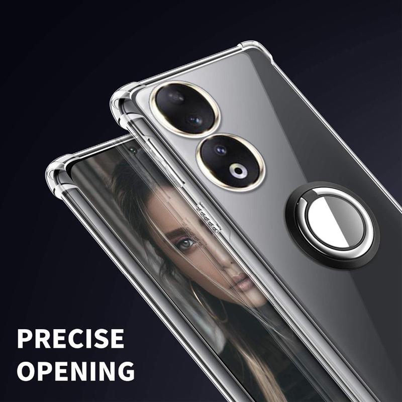 Мягкий прозрачный чехол с подставкой для кольца для Honor 90 Pro 90 Lite 80 70 60 50 30 20 Pro Plus, прозрачный кронштейн-держатель, подушка безопасности, защитная задняя крышка телефона, капа