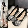 Summer New British Style Round Head Rhinestone Bow Fashion Light Mouth Thick Heel Fashion Single Shoes