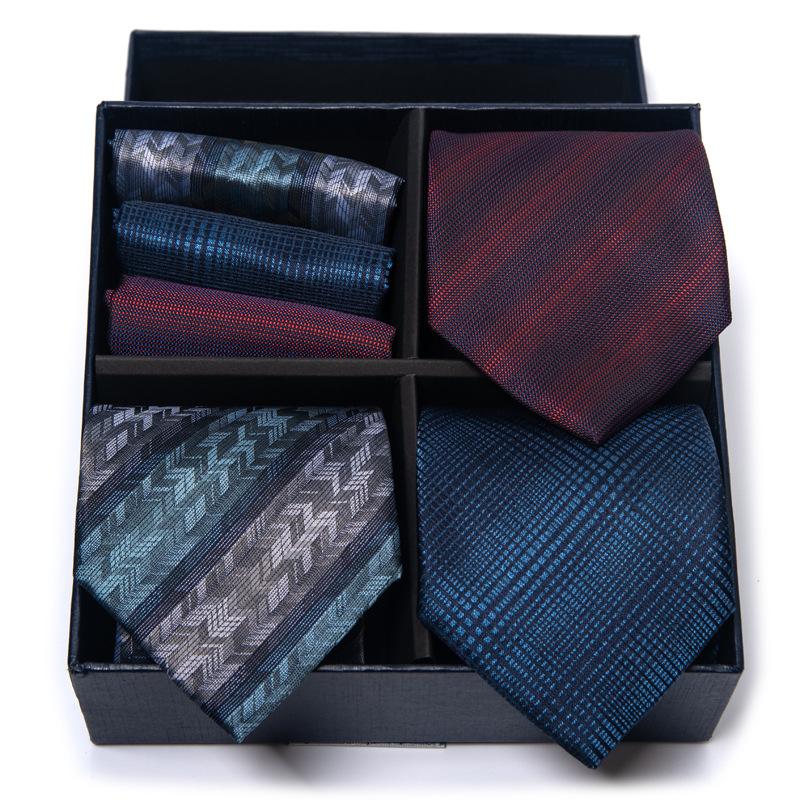 Men'S Gift Box Set Tie Fashion Business Net Color Jacquard Tie Square Scarf