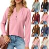 Женская модная однотонная футболка с V-образным вырезом и пуговицами, свободная, с длинным рукавом
