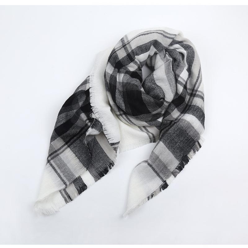 Men's and Women's Autumn and Winter Elegant Wide Black and White Plaid Scarf, Shawl