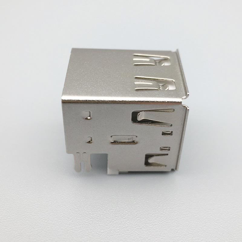 Двухслойный USB 2.0 Type A Female Разъем, Встраиваемый, 8-контактный, Горизонтальный AF 90 градусов, Вставляемый, Прямой обжимной край
