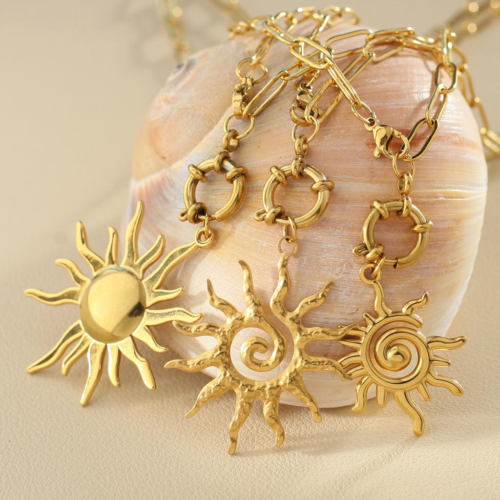 Stainless Steel Pendant Necklace for Women Spring Buckle Chain Sun Pendants Women's Stainless Steel Zircon Birthday Gift Trend