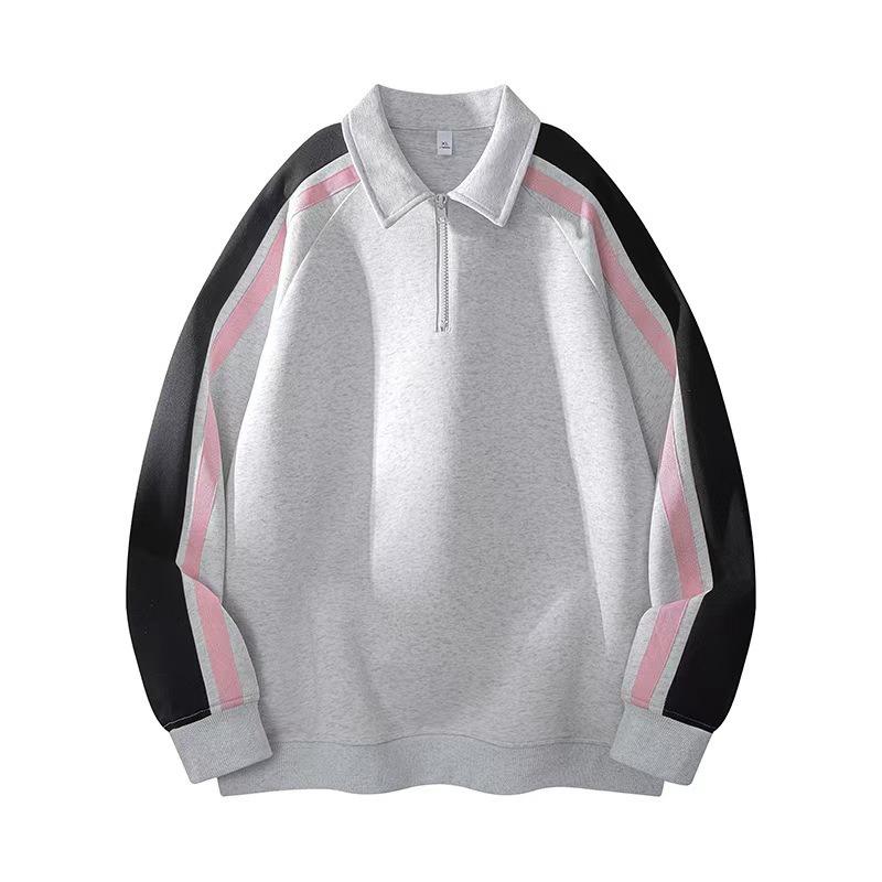 Men S Casual Striped Contrast Color Turn Down Collar Long Sleeve Polo Sweatshirt Loose Fit