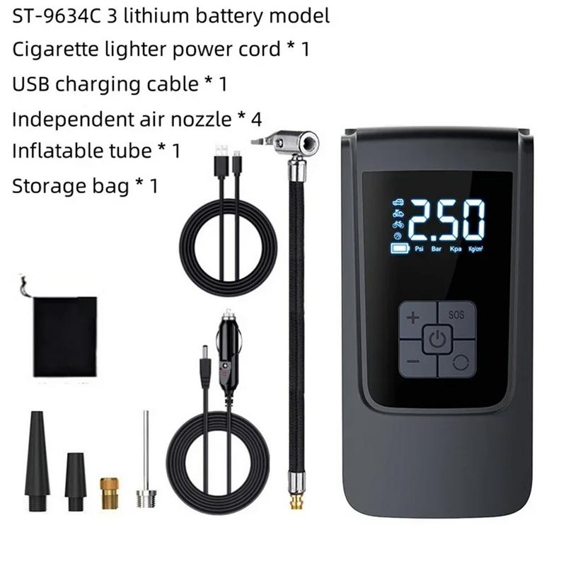 Воздушный компрессор для автомобиля, электрический портативный интеллектуальный воздушный насос с длительным сроком службы батареи, шинный насос, воздушный компрессор со светодиодной подсветкой для