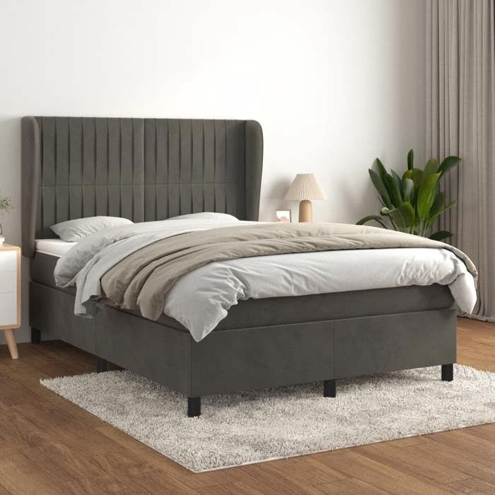 Sommier à lattes et matelas - Maison Exclusive - Velours gris foncé - 140x200cm - 2 places