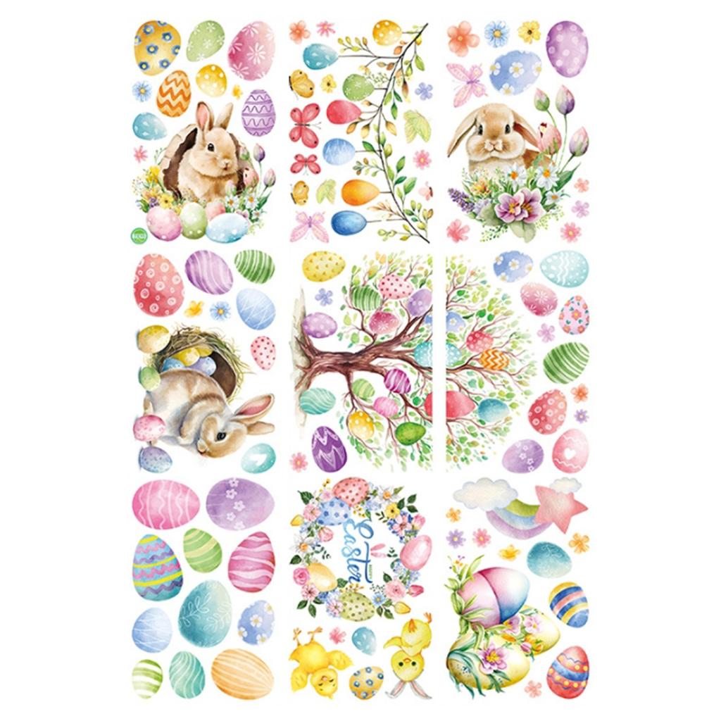 9pcs New Easter Window Stickers Double Sided Printed Pvc Electrostatic Home Decor Glass Decals Reusble Easter Party Decorations