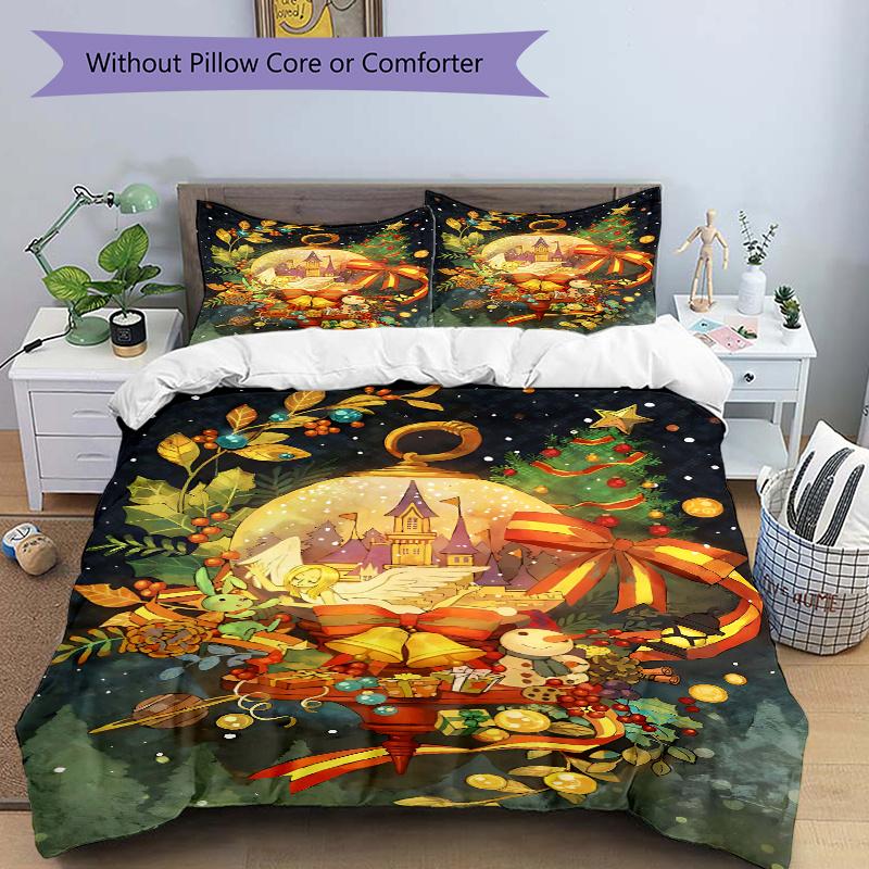 3pcs Christmas Wonderland Bedding Set, Including 1 Quilt Cover and 2 Pillow Shams, Without Filling, Soft and Comfortable Home Bedroom Fabric