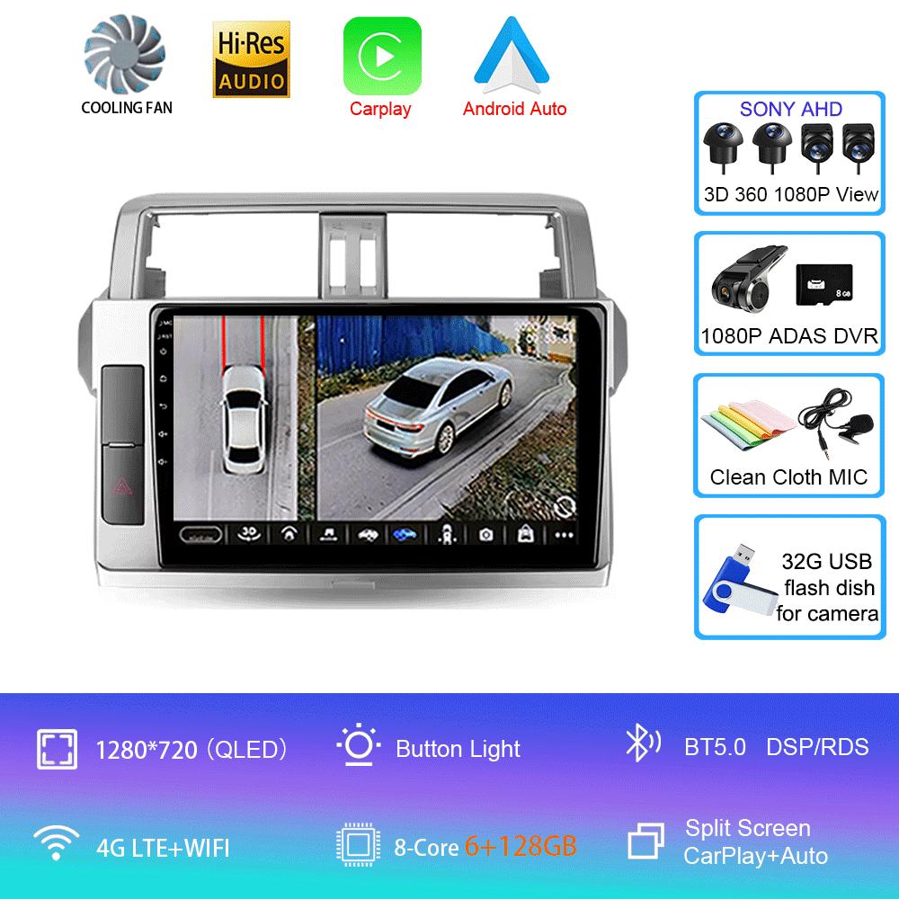 Для Toyota Land Cruiser Prado 150 2013 2014 - 2017 Автомобильное радио Android 14 Навигация Мультимедийный проигрыватель GPS WiFi+4G Видео Carplay