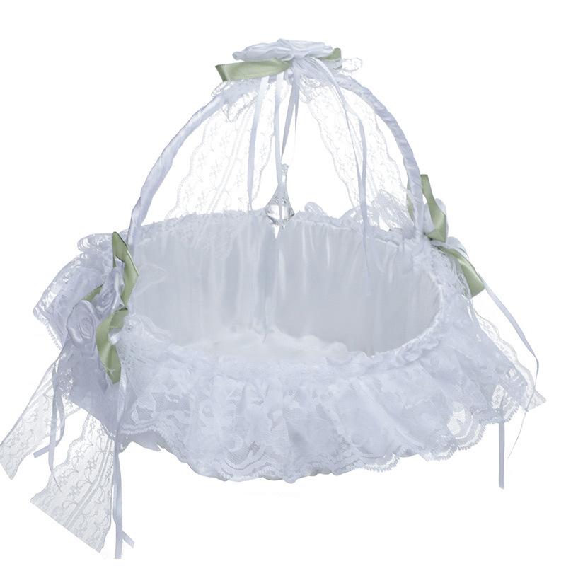 Wedding Supplies Rhinestone Basket Lace Bamboo Flower Basket Portable Small Flower Basket