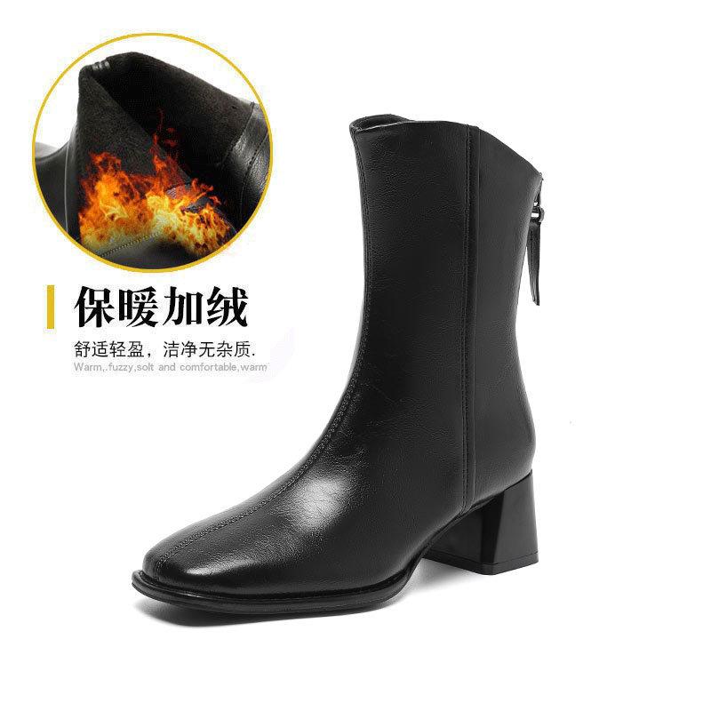 Короткие ботильоны на толстом каблуке женские 2024 новые ботильоны средней высоты диагональные коричневые французские маленькие короткие ботильоны квадратный носок высокий каблук тонкие ботильоны