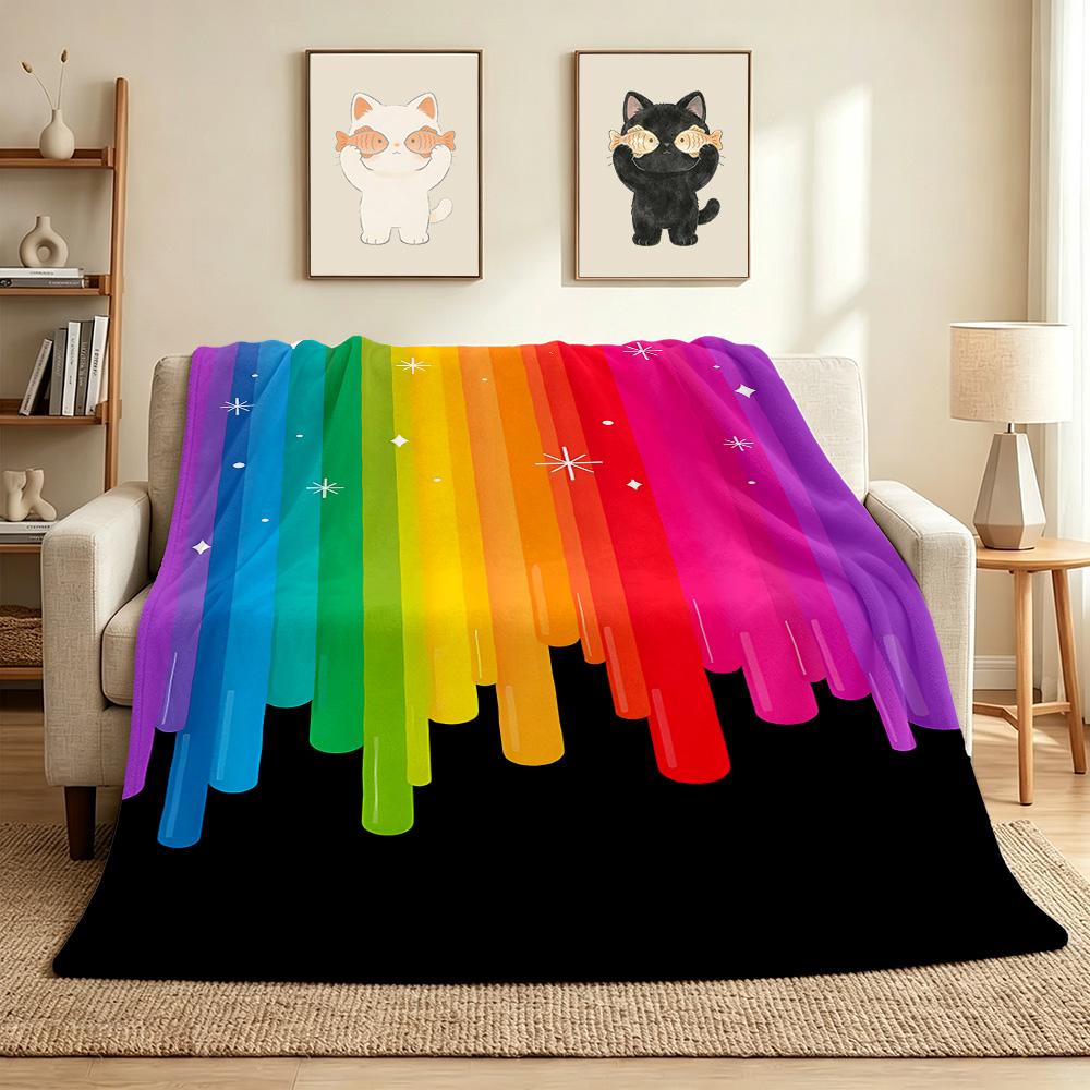 Rainbow Drips Flannel Blanket Throw Blanket Soft Warm Sofa Bed Camping home Decor Unique Christmas Gift C926417
