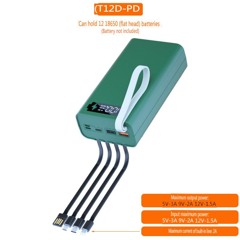 T12D 18650 DIY Power Bank Base с кабелем Micro USB Type C, фонариком, чехлом для быстрого Power Bank 18650, держателем для аккумулятора, зарядным устройством