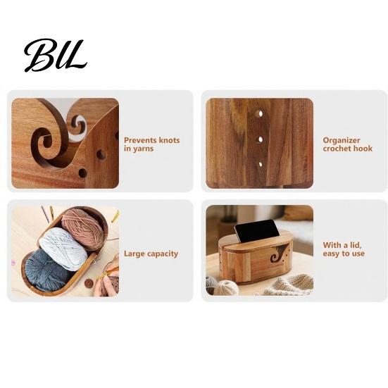 Wool Yarn Bowl for Knitting Wooden Storage with Lid, Dust-Proof Solid Wood Organizer, Lid Portable Large Capacity Crochet Balls And Accessories