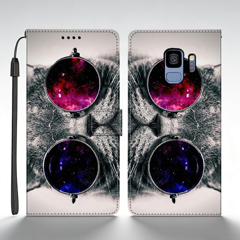 Чехол-бумажник с откидной крышкой из кожи для Samsung Galaxy S9 Plus Для Samsung S9 GalaxyS9+ Задняя крышка с принтом Бабочка Кошка Чехол Funda