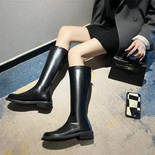 Высокие сапоги Новая женская обувь Женские ботинки Модные осенние и зимние эластичные тонкие рыцарские сапоги Изысканная мода Красивый черный цвет