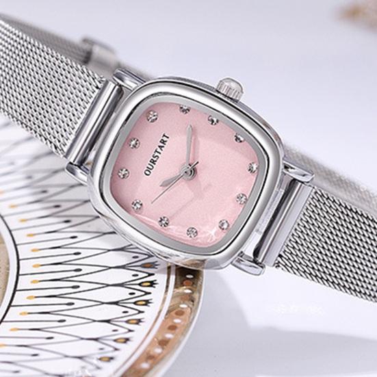 Women Watch Square Rhinestone Dial Mesh Band Quartz Movement Minimalist Ladies Girls Dress Wristwatch Fashion Jewelry Birthday Gift
