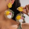 Разноцветные Серьги-подвески с Цветами Sunburst из Ткани для Женщин Бохо Цветочные Висячие Серьги Модные Украшения Пляжный Отдых