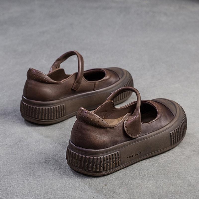 Johnature Туфли на плоской подошве из натуральной кожи в стиле ретро. Универсальная удобная женская обувь на толстой подошве.