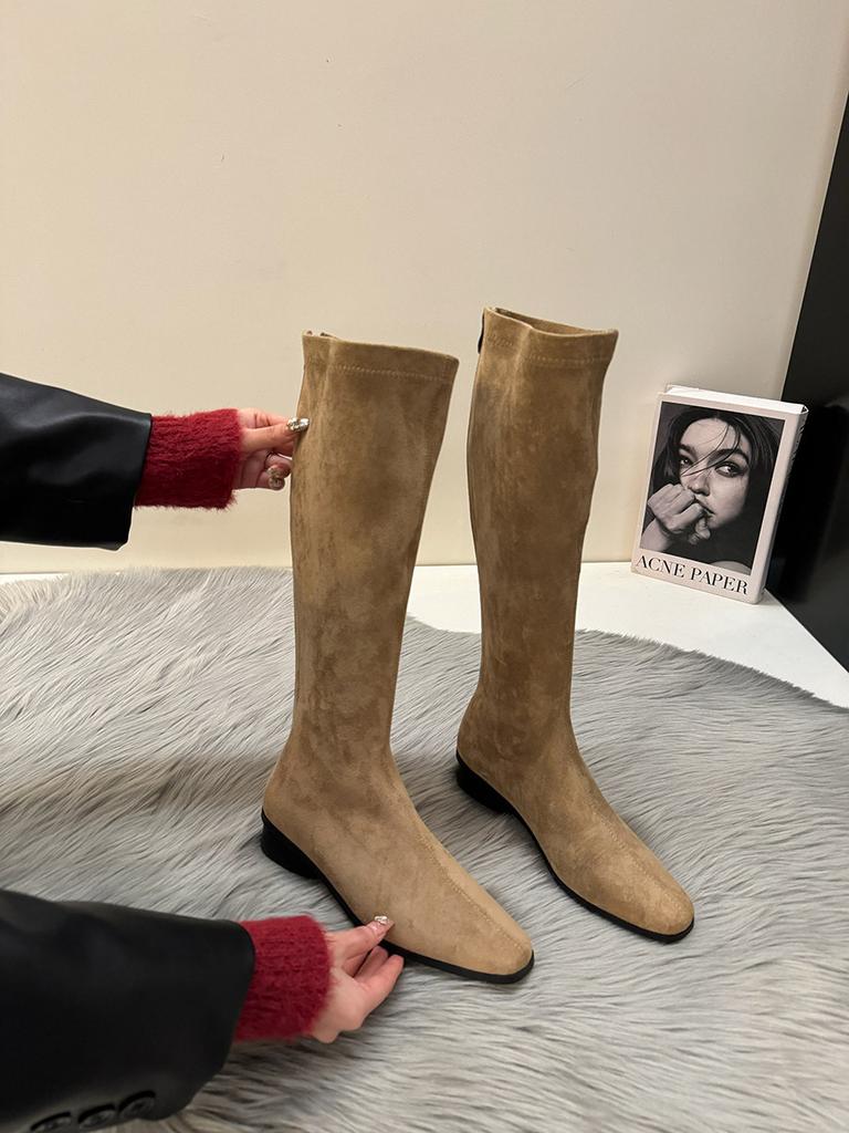 Thick Heel Vintage Suede Long Boots Women's Shoes Year Skinny Boots Medium Knight Boots