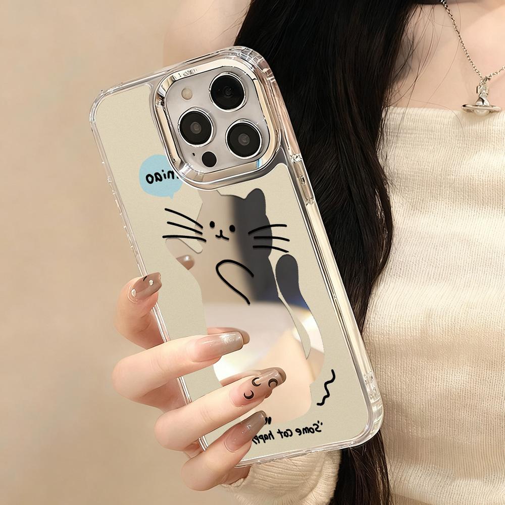 Милый Чехол Для Телефона С Узором Котенка И Зеркалом Для IPhone 17 Pro Max 16 13 11 15 14 12 Air 16 17 15 Модный Защитный Чехол Funda