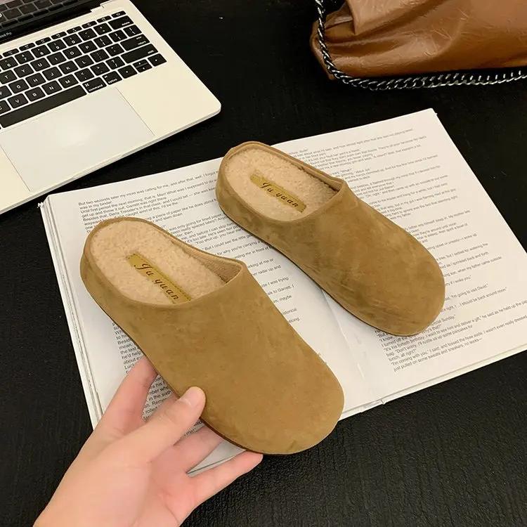 Fashion Lazy Man Wrapped Head Half Slipper 2024 Woman Wearing A Hundred Thick Sole Lazy Fluffy Slipper Woman