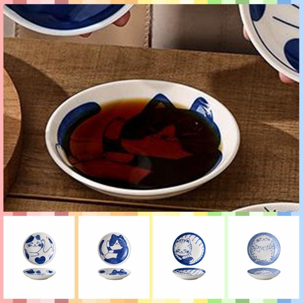 Lucky Cat Pattern Seasoning Plates Japanese Style Sushi Plates Ceramic Dessert Sauce Dish  Fruit