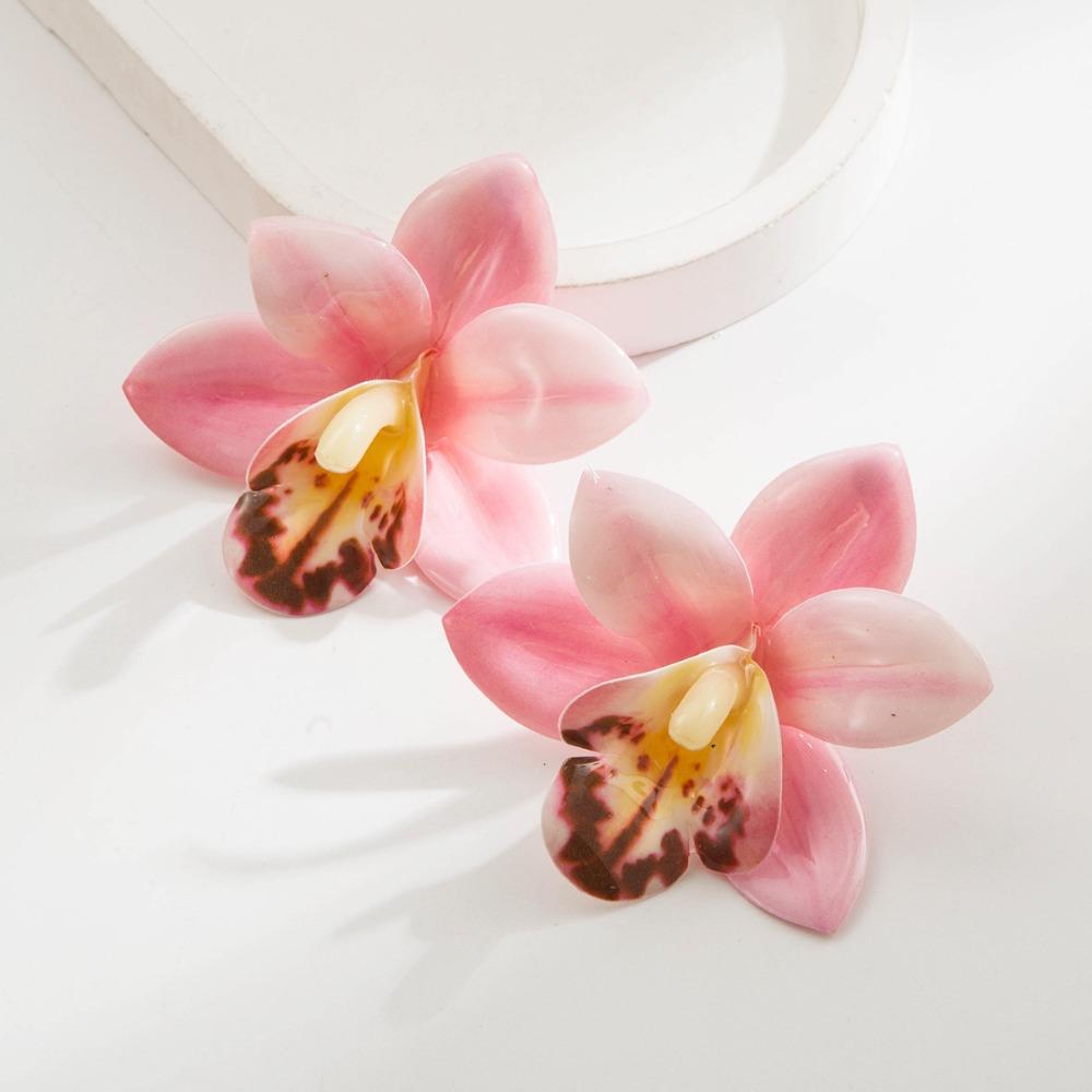 Silver Needle Flower Stud Earrings Epoxy Resin Vacation Style Earrings Women