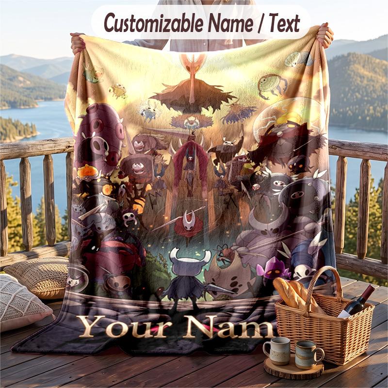 Custom Text Flannel Throw Blanket, Lightweight Cozy Bed Sofa BlanketHollow Knight