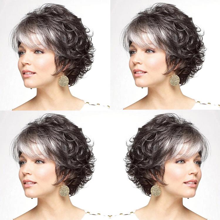 Женские короткие смешанные черные, серебристо-серые синтетические парики с челкой для прически для мамы, женские повседневные волосы для косплея, парики из термостойкого волокна