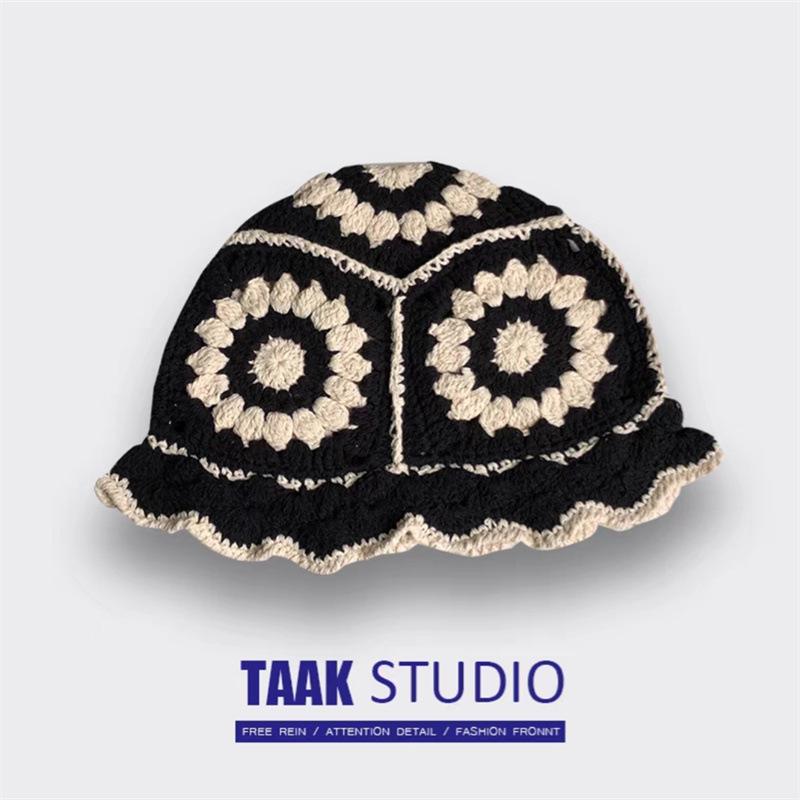 Hyunya wind полая вязаная шерстяная шапка-ведро женская универсальная милая девочка большая голова тонкая шапка-ведро прилив